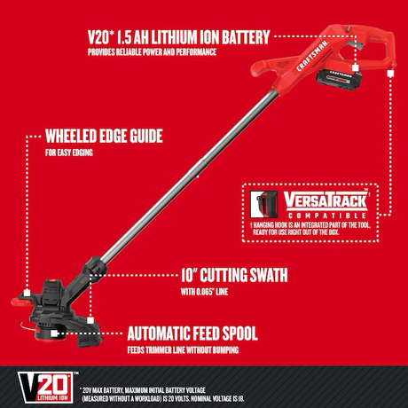CRAFTSMAN 20-volt Max 10-in Straight Shaft Battery String Trimmer 1.5 Ah (Battery and Charger Included)