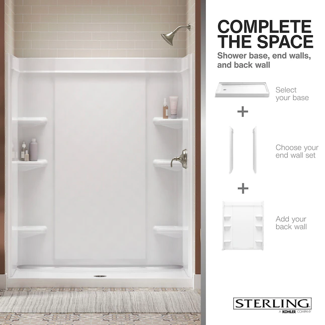 Sterling 34-in W x 60-in L with Center Drain Single Threshold Rectangle Shower Base (White)