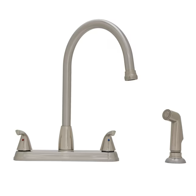 Project Source Everfield Stainless Steel Double Handle High-arc Kitchen Faucet with Deck Plate and Side Spray Included