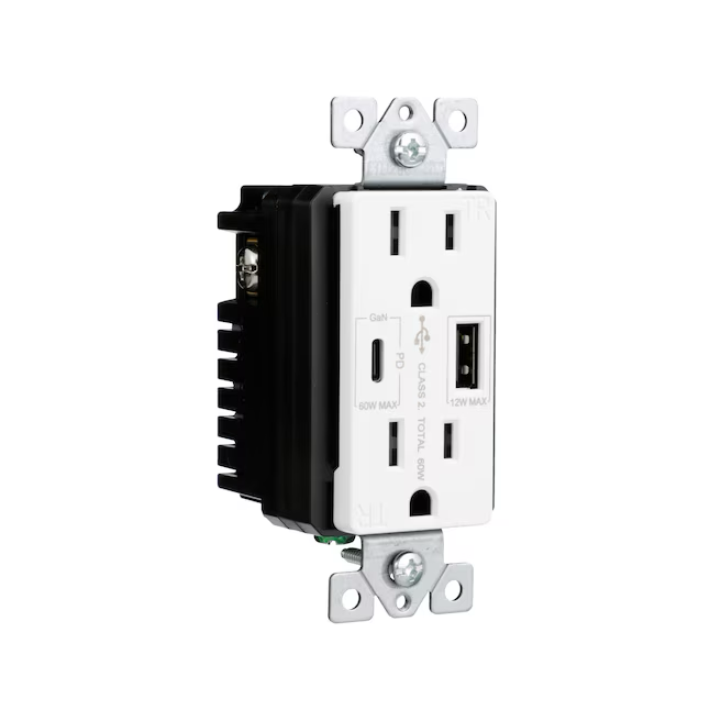 Eaton 15-Amp 125-Volt Tamper Resistant Residential Decorator USB Outlet Type A/C, White