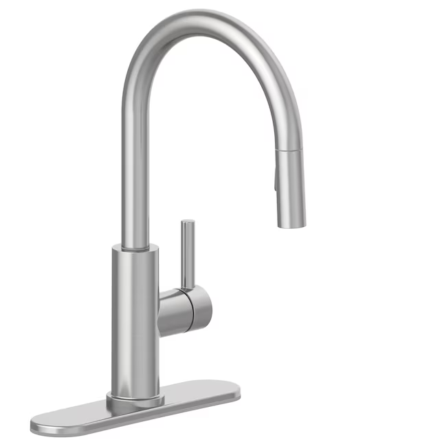Allen + Roth Harlow Spot Free Stainless Steel Single Handle Pull-down Kitchen Faucet with Deck Plate and Soap Dispenser Included