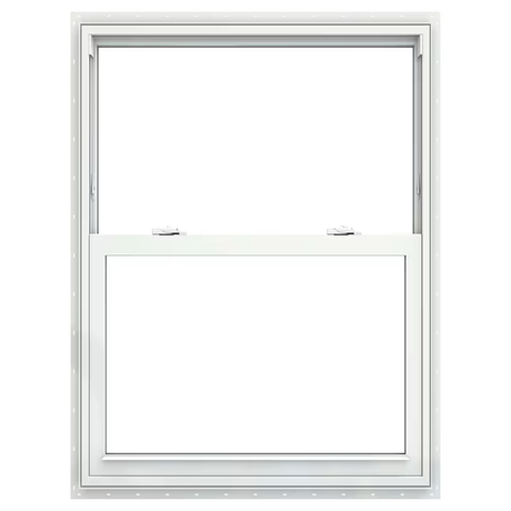 JELD-WEN V-2500 New Construction 31-1/2-in x 51-1/2-in x 3-in Jamb White Vinyl Low-e Single Hung Window with Grids Full Screen Included