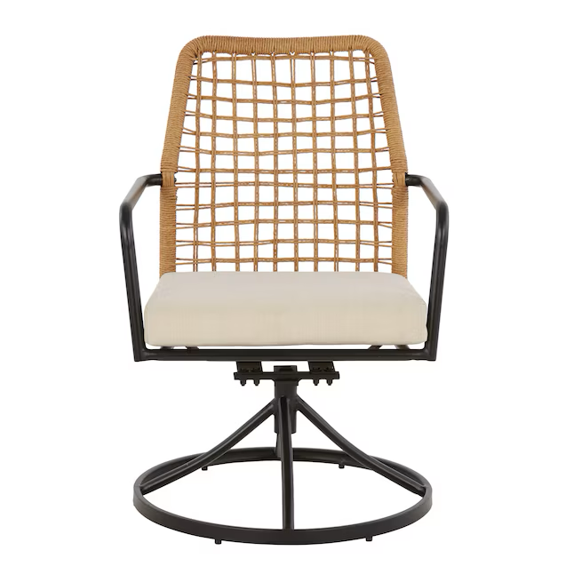 Origin 21 Clairmont Set of 2 Wicker Black Steel Frame Swivel Dining Chair with Off-white Cushioned Seat