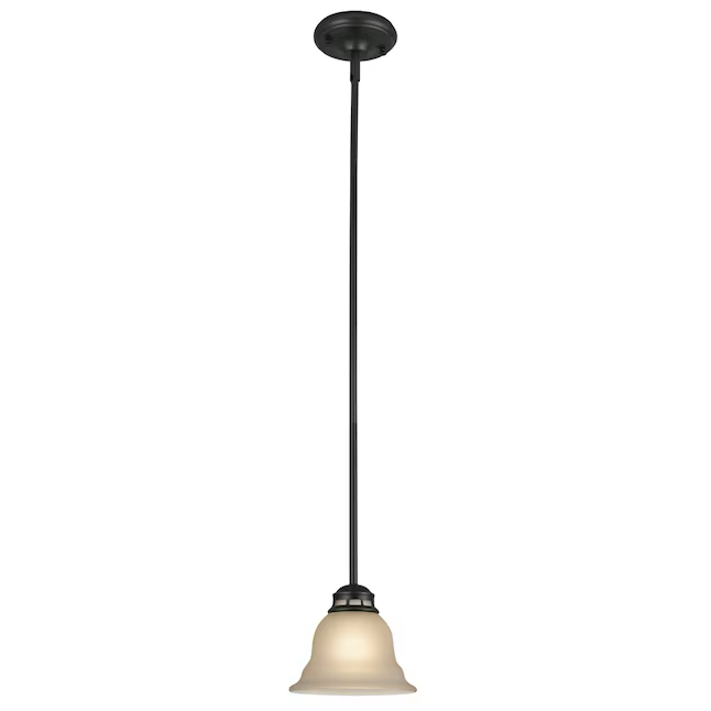 Project Source Fallsbrook Oil-Rubbed Bronze Traditional Etched Glass Bell Mini Hanging Pendant Light