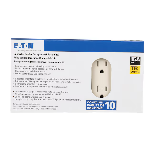 Eaton 15-Amp 125-volt Tamper Resistant Residential Decorator Outlet, Light Almond (10-Pack)