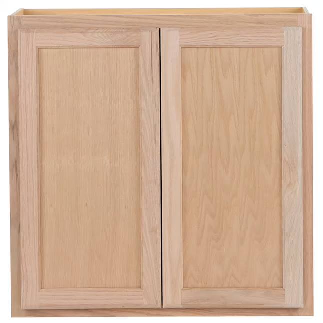 Project Source 30-in W x 30-in H x 12-in D Natural Unfinished Oak Door Wall Fully Assembled Cabinet (Flat Panel Square Door Style)