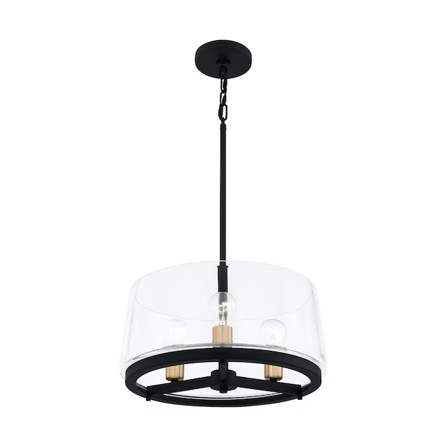 Quoizel Whitlock 3-Light Matte Black and Brushed Weathered Brass Modern/Contemporary Clear Glass Drum Hanging Pendant Light