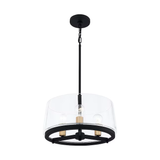 Quoizel Whitlock 3-Light Matte Black and Brushed Weathered Brass Modern/Contemporary Clear Glass Drum Hanging Pendant Light