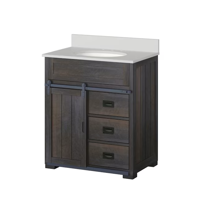 Style Selections Morriston 30-in Distressed Java Undermount Single Sink Bathroom Vanity with White Engineered Stone Top