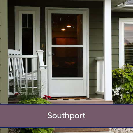 LARSON Southport 36-in x 81-in White Mid-view Self-storing Aluminum Storm Door with White Handle