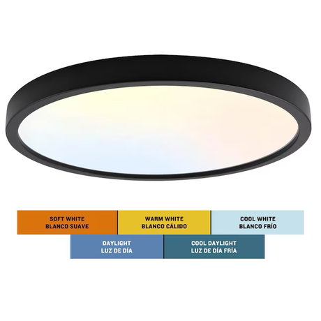 Project Source Adjustable Color Temperature 1-Light 13-in Black LED Flush Mount Light ENERGY STAR