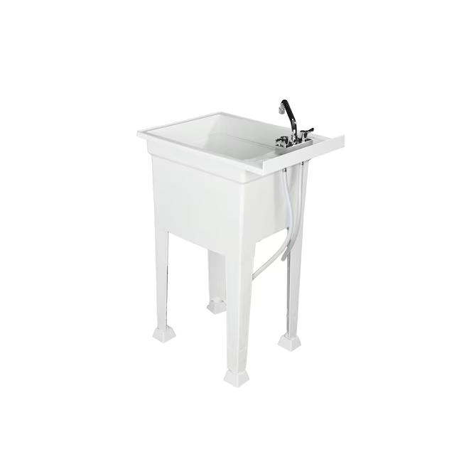 Project Source 18-in x 24-in 1-Basin White Freestanding Utility Tub with Drain with Faucet