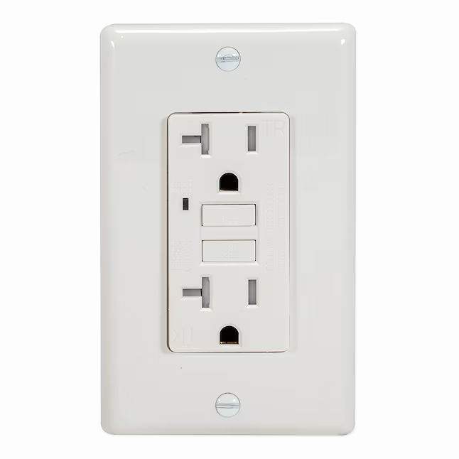 EZ-FLO 20-AMP 125-Volt Duplex Tamper Resistant Self-Test Slim GFCI outlet with LED Indicator and Wall Plate in White