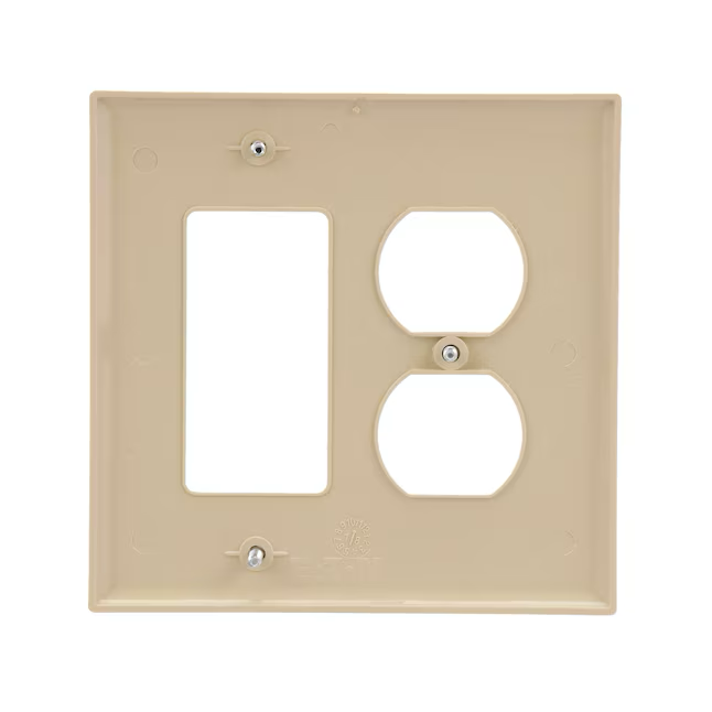Eaton 2-Gang Midsize Ivory Polycarbonate Indoor Duplex/Decorator Wall Plate