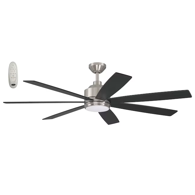 Harbor Breeze Cogdell 60-in Brushed Nickel Color-changing Integrated LED Indoor/Outdoor Downrod or Flush Mount Ceiling Fan with Light and Remote (7-Blade)