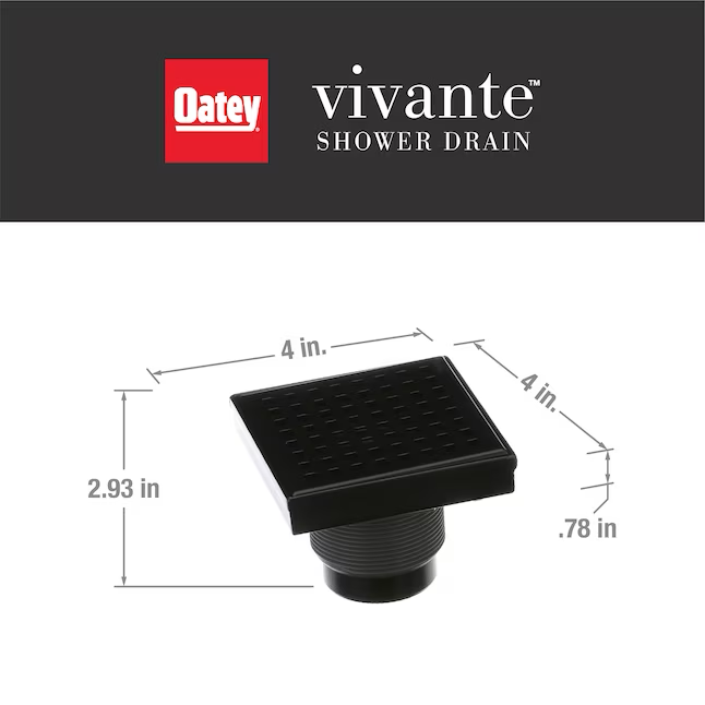 Oatey Vivante 4-in Matte Black Square Shower Drain with Square Pattern