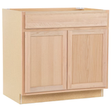 Project Source 36-in W x 35-in H x 23.75-in D Natural Unfinished Oak Door and Drawer Base Fully Assembled Cabinet (Flat Panel Square Door Style)