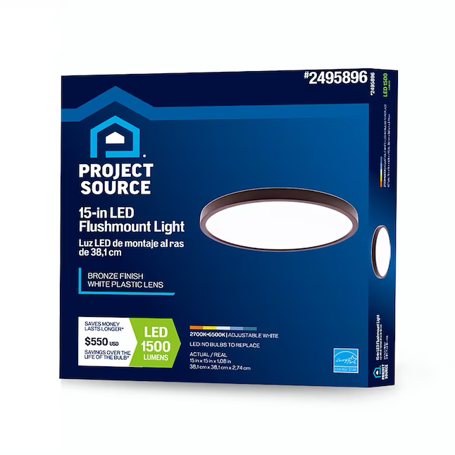 Project Source 1-Light 15-in Bronze LED Flush Mount Light ENERGY STAR