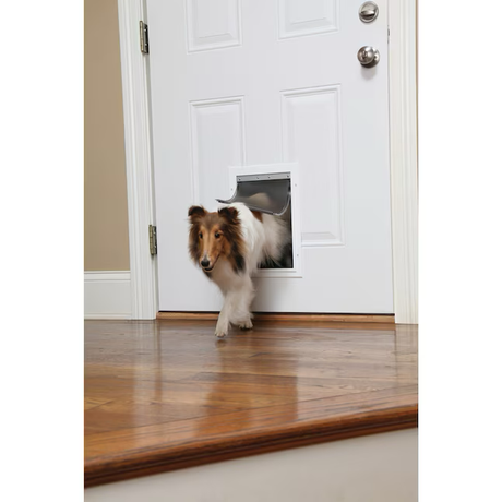 PetSafe 10-1/2-in x 15-in White Aluminum Medium Dog/Cat Door for Entry Door