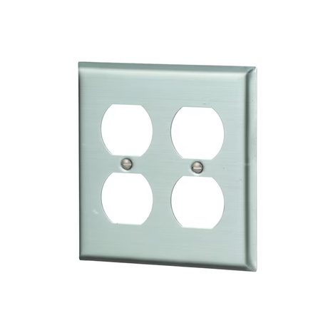 Eaton 2-Gang Standard Size Stainless Steel Stainless Steel Indoor Duplex Wall Plate