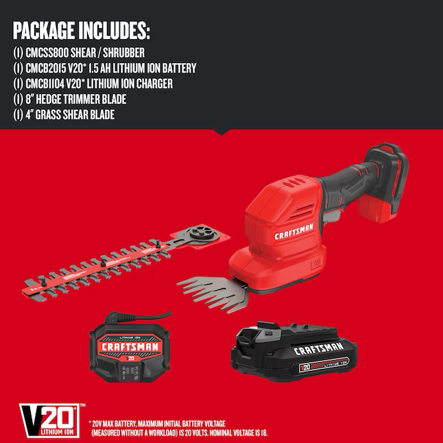 CRAFTSMAN 20-volt Max 8-in Battery Hedge Trimmer 1.5 Ah (Battery and Charger Included)