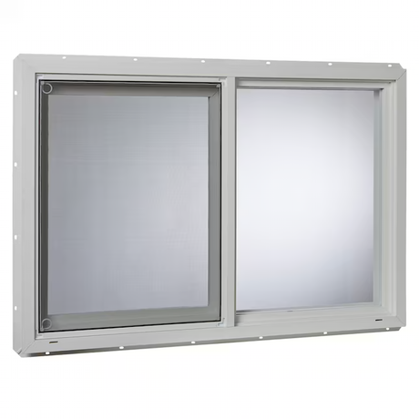 Project Source 10001 Series 35-1/2-in x 23-1/2-in x 3-in Jamb Left-operable Vinyl White Sliding Window Half Screen Included