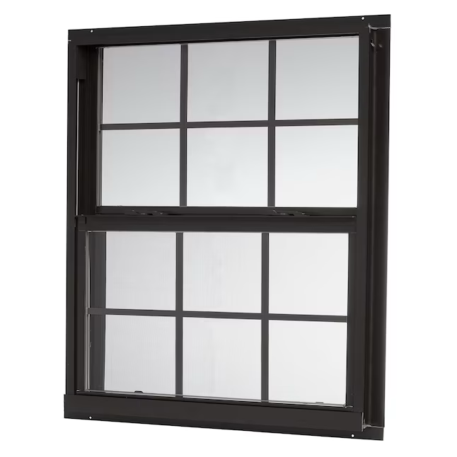RELIABILT 46000 Series New Construction 35-1/2-in x 35-1/2-in x 2-5/8-in Jamb Black Aluminum Low-e Single Hung Window with Grids Half Screen Included