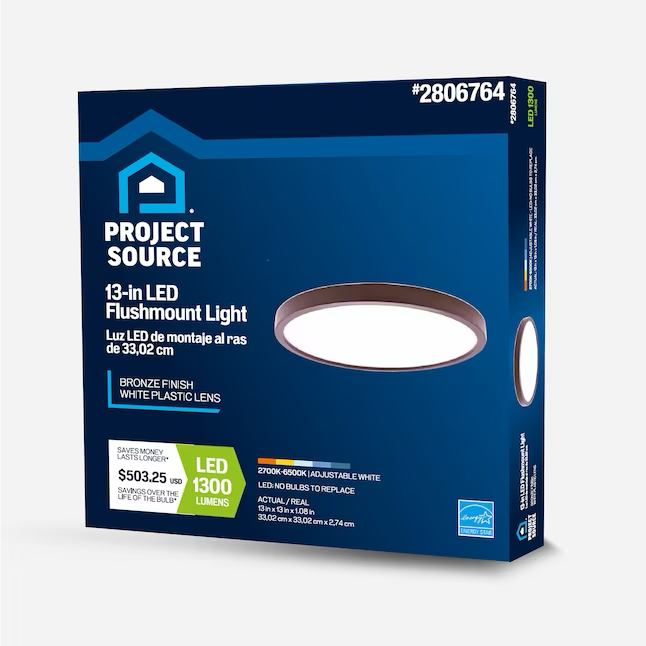 Project Source Adjustable Color Temperature 1-Light 13-in Bronze LED Flush Mount Light ENERGY STAR