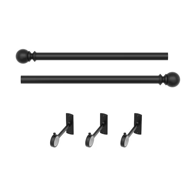 Allen + Roth Wallace 36-in to 72-in Matte Black Steel Single Curtain Rod with Finials