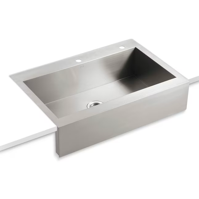 KOHLER Vault Farmhouse Apron Front 35.75-in x 24.31-in Stainless Steel Single Bowl 2-Hole Kitchen Sink