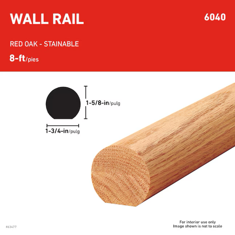 1.75-in x 96-in Unfinished Wood Red Oak Wall Rail
