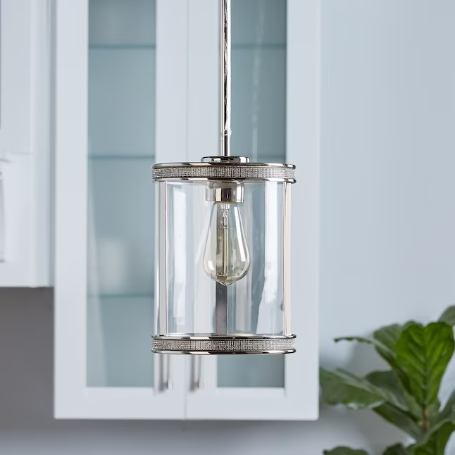 Kichler Angelica Polished Nickel Industrial Clear Glass Cylinder Mini Hanging Pendant Light