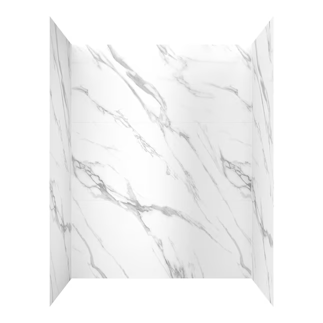 allen + roth 60-in x 32-in x 78-in 9-Piece Glue To Wall Carrara White Alcove Shower Wall Surround