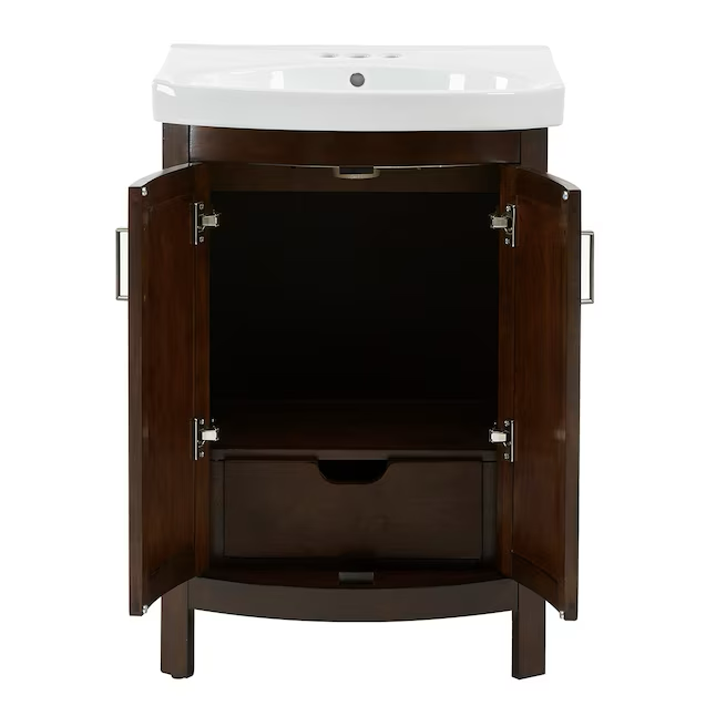 Style Selections Morecott 24-in Chocolate Single Sink Bathroom Vanity with White Vitreous China Top