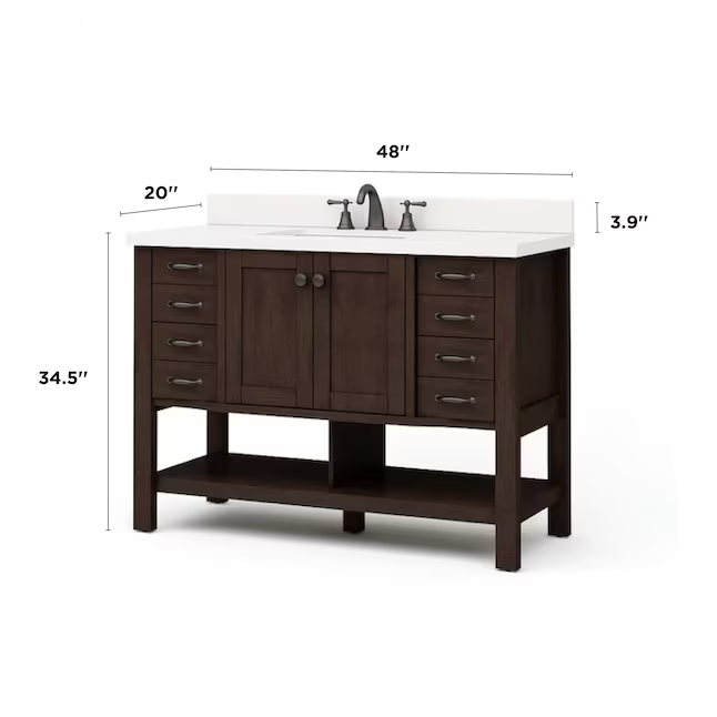 Allen + Roth Kingscote 48-in Espresso Undermount Single Sink Bathroom Vanity with White Engineered Stone Top