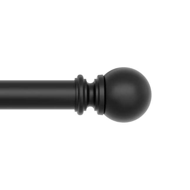 Allen + Roth Wallace 36-in to 72-in Matte Black Steel Single Curtain Rod with Finials