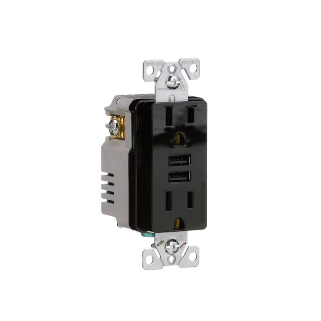 Eaton 15-Amp 125-volt Tamper Resistant Residential/Commercial Decorator USB Outlet Dual Type A, Black