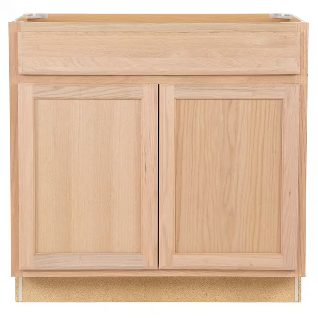 Project Source 36-in W x 35-in H x 23.75-in D Natural Unfinished Oak Door and Drawer Base Fully Assembled Cabinet (Flat Panel Square Door Style)