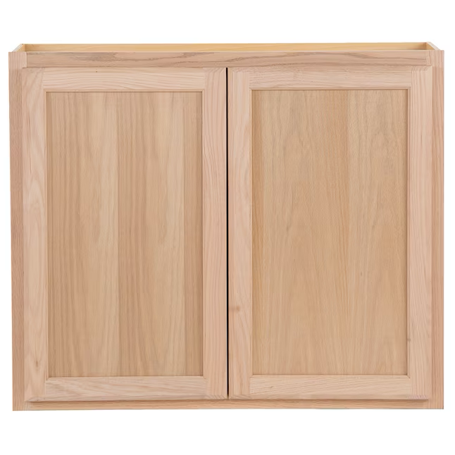 Project Source 36-in W x 30-in H x 12-in D Natural Unfinished Oak Door Wall Fully Assembled Cabinet (Flat Panel Square Door Style)