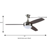 Harbor Breeze Beach Creek 44-in Brushed Nickel Integrated LED Indoor Downrod or Flush Mount Ceiling Fan with Light and Remote (3-Blade)