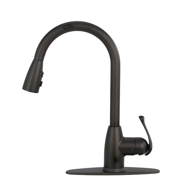 Project Source Tucker Matte Black Single Handle Pull-down Kitchen Faucet with Deck Plate