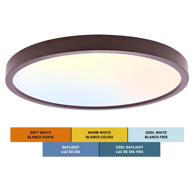 Project Source Adjustable Color Temperature 1-Light 13-in Bronze LED Flush Mount Light ENERGY STAR