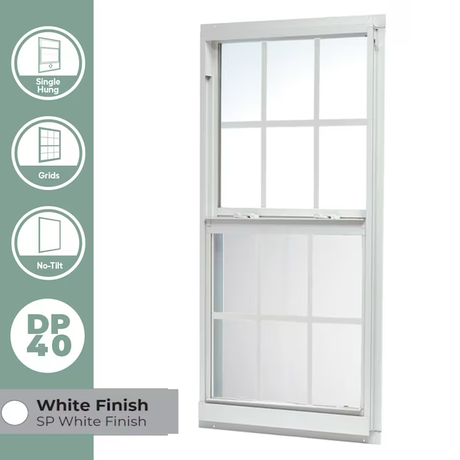 RELIABILT 46000 Series New Construction 35-1/2-in x 51-1/2-in x 2-5/8-in Jamb White Aluminum Low-e Single Hung Window with Grids Half Screen Included