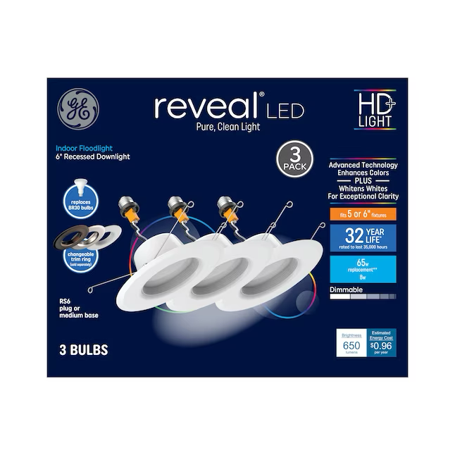 GE Reveal White 5-in or 6-in 650-Lumen Color-enhancing Round Dimmable LED Canned Recessed Downlight (3-Pack)
