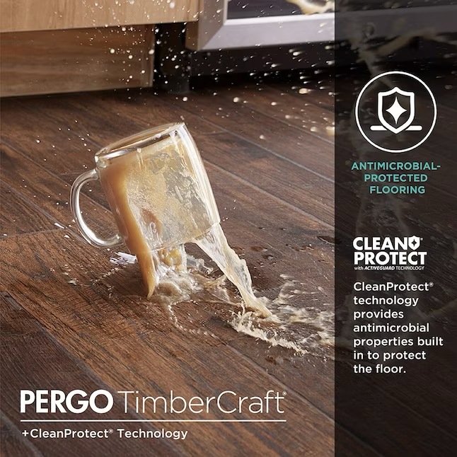 Pergo TimberCraft +WetProtect with Underlayment Attached Ruxin Oak 12-mm T x 7-1/2-in W x 47-1/4-in L Waterproof Wood Plank Laminate Flooring