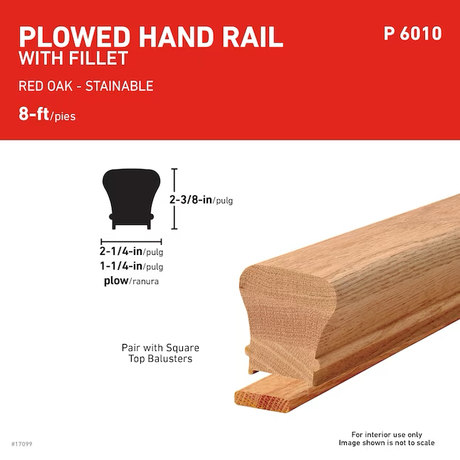 2.25-in x 96-in Unfinished Wood Red Oak Handrail