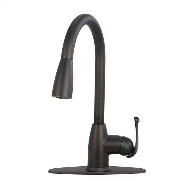 Project Source Tucker Matte Black Single Handle Pull-down Kitchen Faucet with Deck Plate