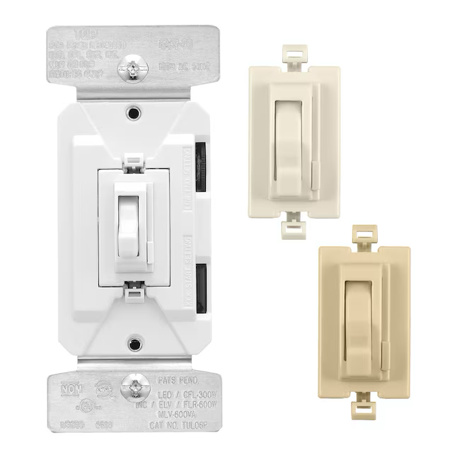 Eaton Universal Single-pole/3-way LED Toggle Light Dimmer, White/Light Almond/Ivory