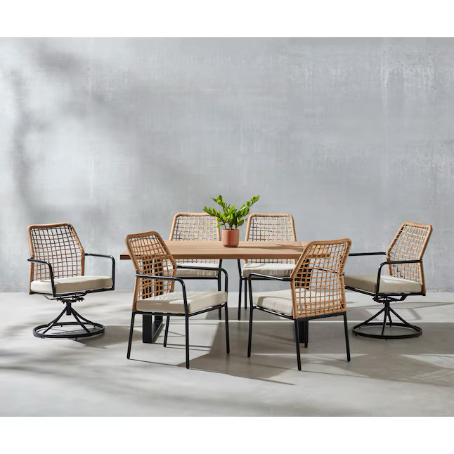 Origin 21 Clairmont Set of 4 Wicker Black Steel Frame Stationary Dining Chair with Off-white Cushioned Seat