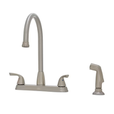 Project Source Everfield Stainless Steel Double Handle High-arc Kitchen Faucet with Deck Plate and Side Spray Included